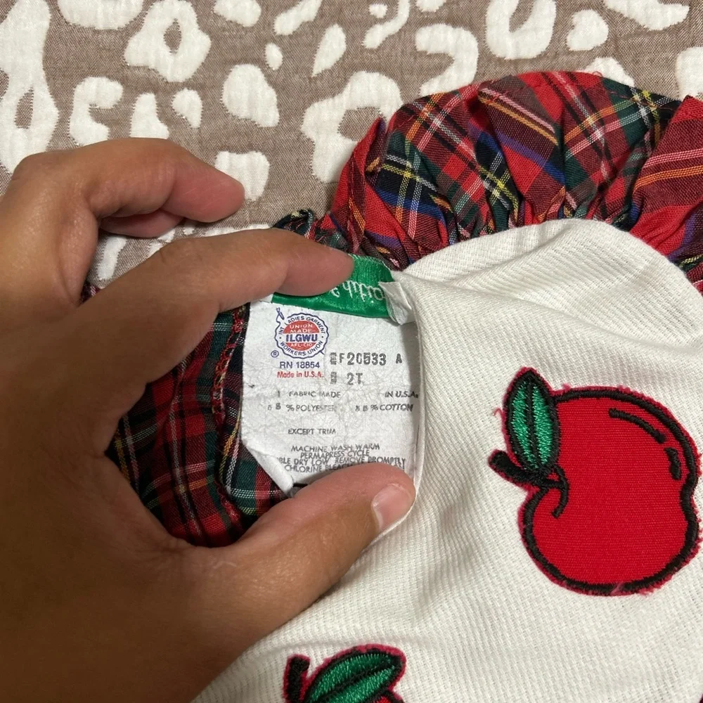 Rare‎ Editions White and Red Plaid Baby Romper with Apple Accent